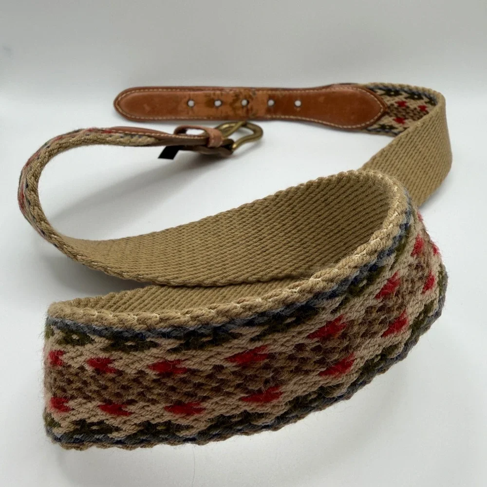 Dominican Republic Mens 36/38 Multi Color Woven‎ Canvas Leather Belt Geometric